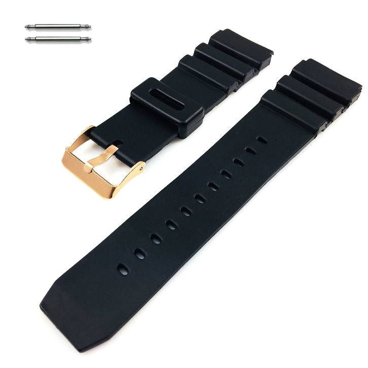 Victorinox Swiss Army Compatible Black Rubber Silicone Diver's Style Replacement Watch Band Strap Rose Gold Buckle #4031RG