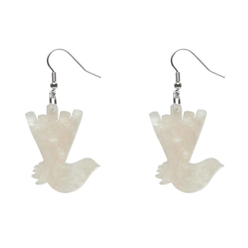 Cream Glitter Ripple Wagtail Drop Earrings By Erstwilder