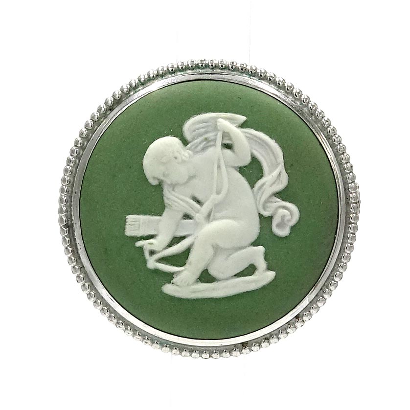 Vintage Wedgwood Cupid Or Eros Green Jasperware Sterling Pin