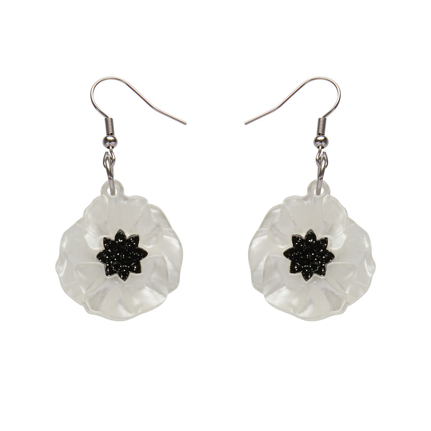 White Poppy Field Drop Earrings By Erstwilder - Last Pair!