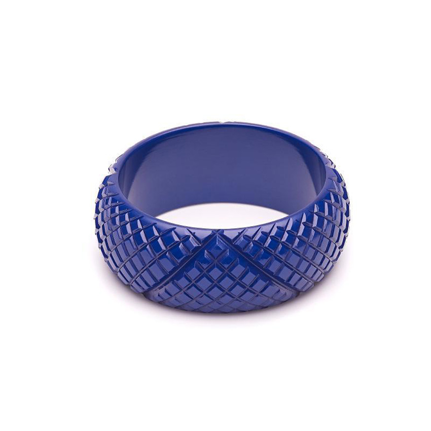 Wide Indigo Heavy Carved Fakelite Bangle By Splendette