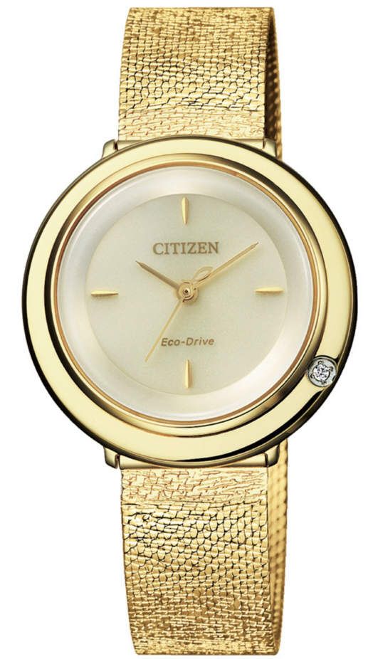 Women's Citizen Eco-Drive Arcly Diamond Bezel Gold Tone Watch EM0642-87P