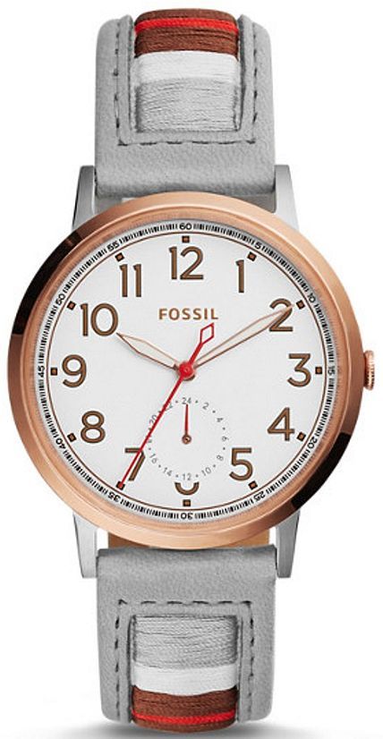 Women's Fossil Everyday Muse Striped Grey Leather Strap Watch ES4059