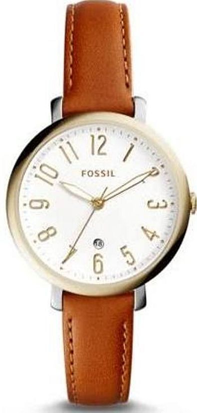 Women's Fossil Jacqueline Light Brown Leather Strap Watch ES4086