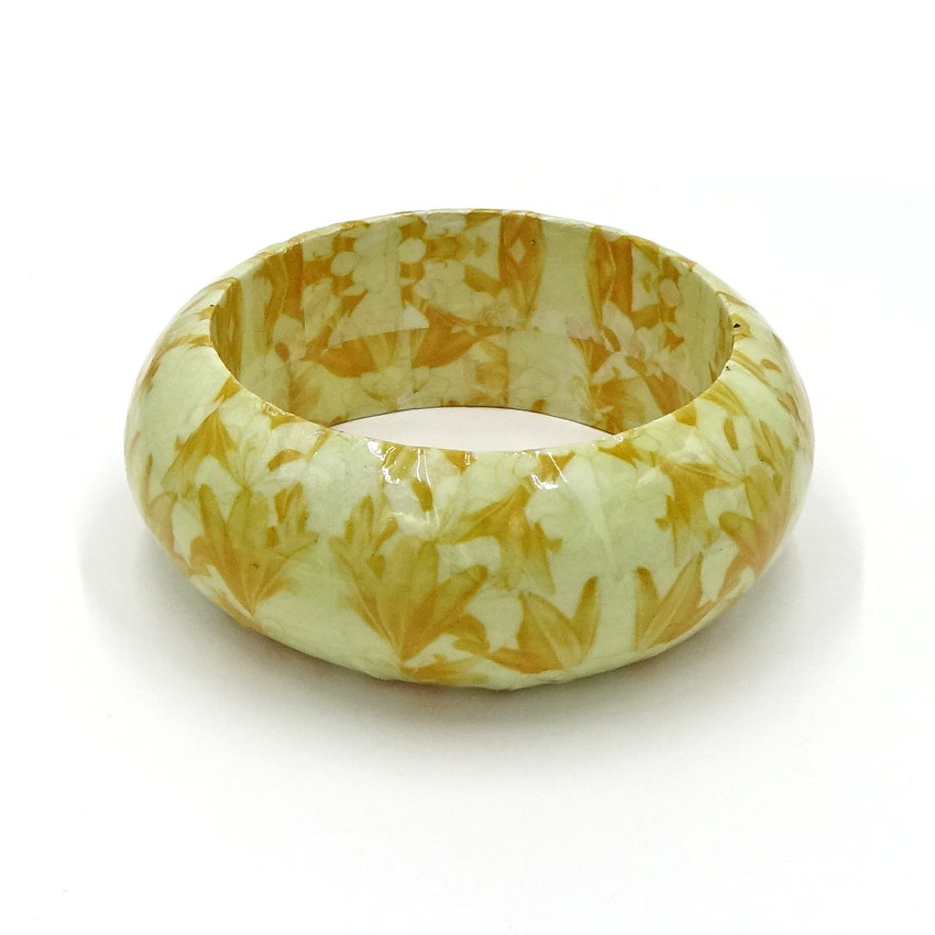 Yellow Flower Decoupage Bangle Bracelet