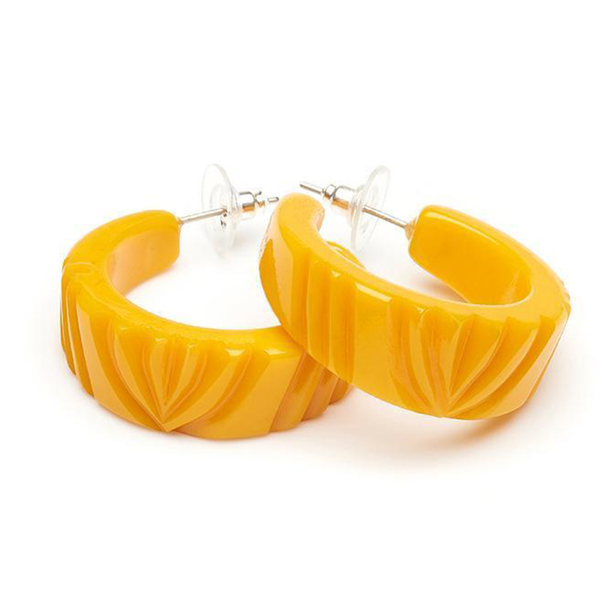 Yolk Heavy Carved Fakelite Hoop Earrings By Splendette - Second Owner!